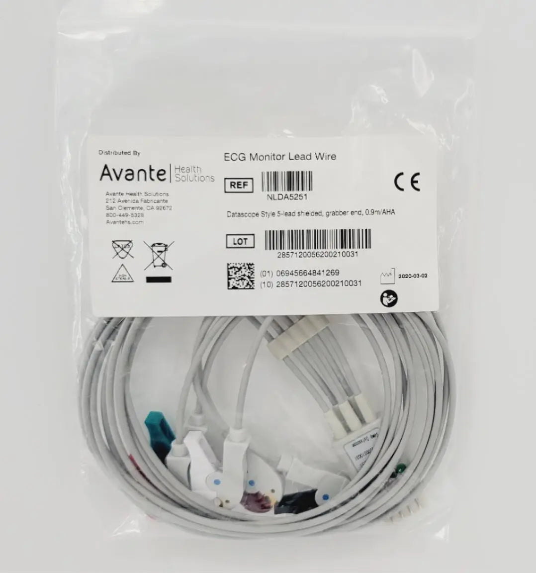 Avante NLDA5251 ECG Monitor Lead Wire Datascope 5 Lead Shielded Grabber NEW Avante
