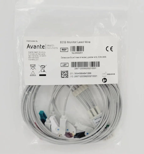 Avante NLDA5251 ECG Monitor Lead Wire Datascope 5 Lead Shielded Grabber NEW Avante