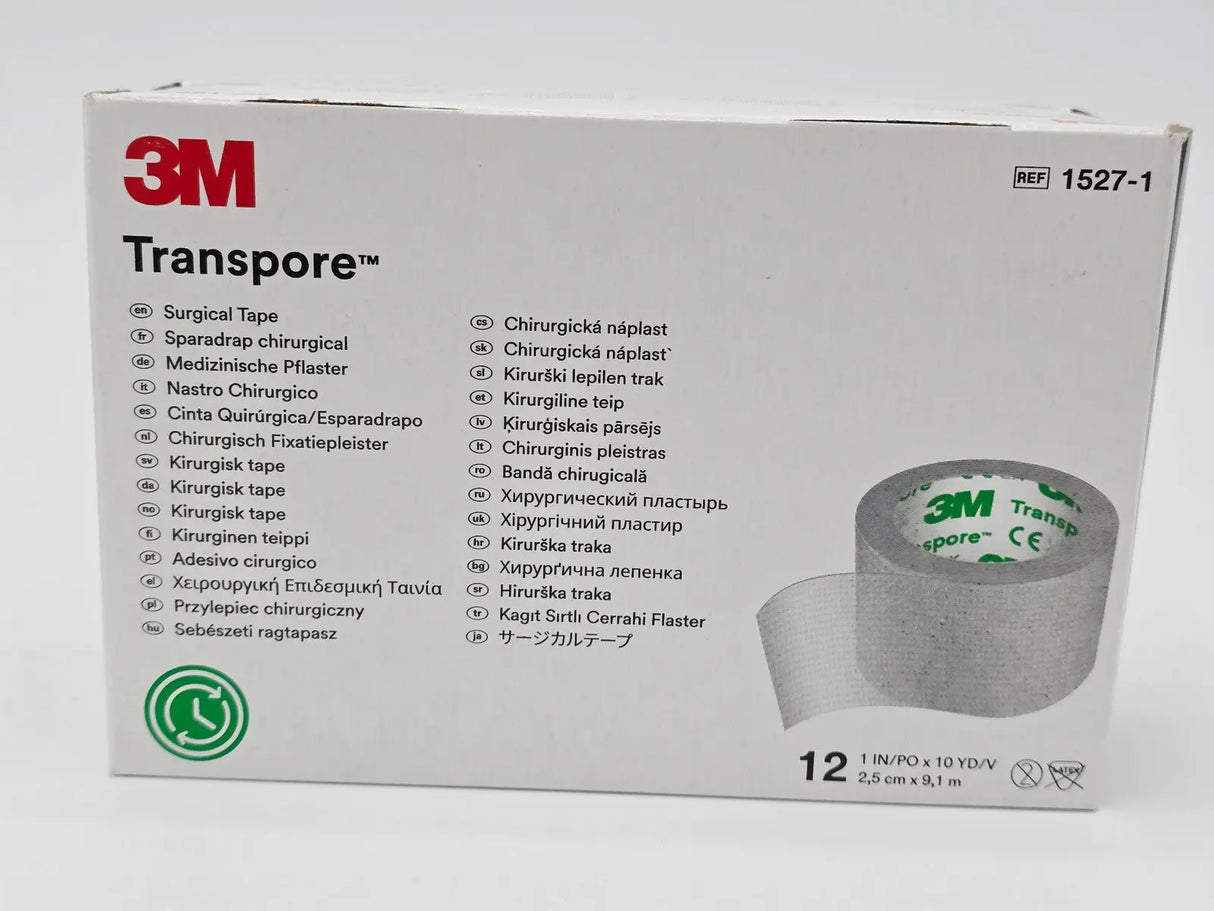 3M 1527-1 Transpore Surgical Tape  1in x 10yd Transparent Latex Free BX 12 3M