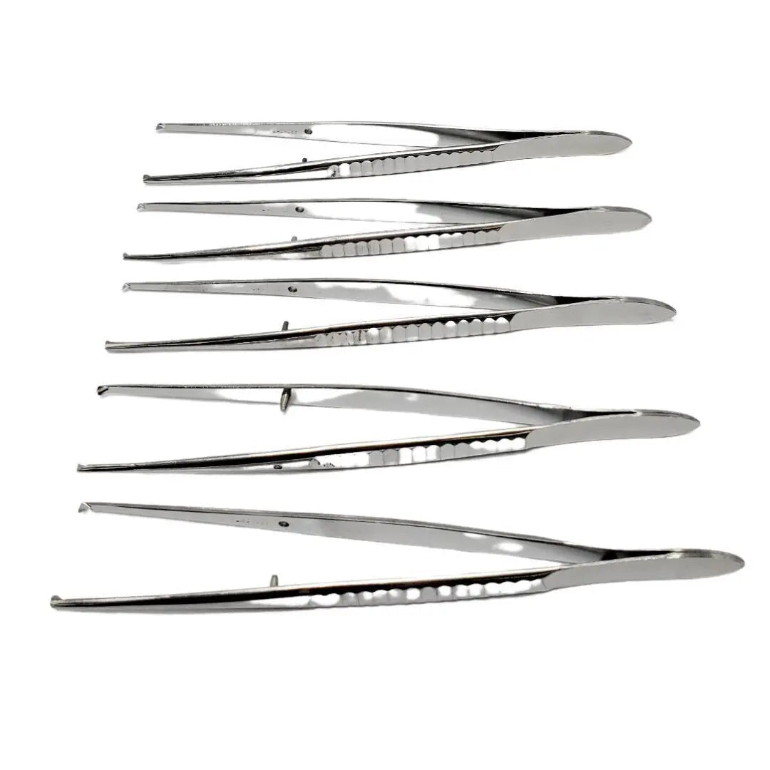 Tweezers 1 x 2 Teeth Straight 5-1/2" Stainless Steel Lot of 5 Unbranded