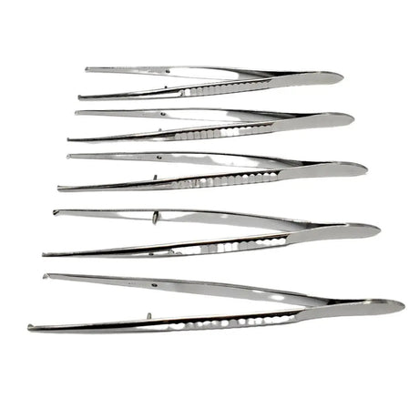 Tweezers 1 x 2 Teeth Straight 5-1/2" Stainless Steel Lot of 5 Unbranded