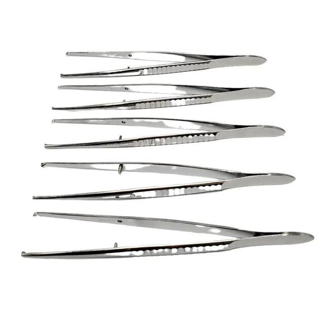 Tweezers 1 x 2 Teeth Straight 5-1/2" Stainless Steel Lot of 5 Unbranded
