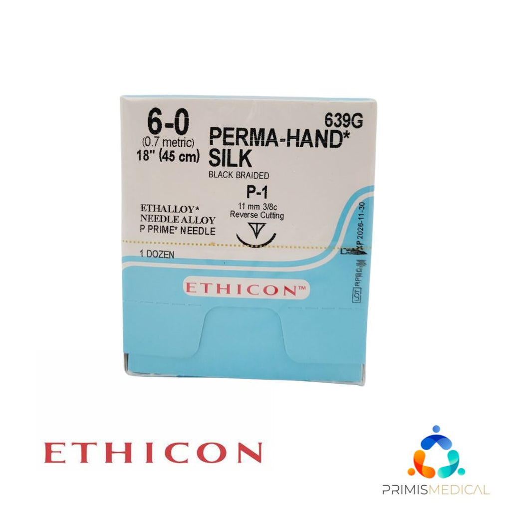 Ethicon 639G 6-0 Perma Hand Black 1 x 18" P-1 Box of 12 EXP 11-30-2026