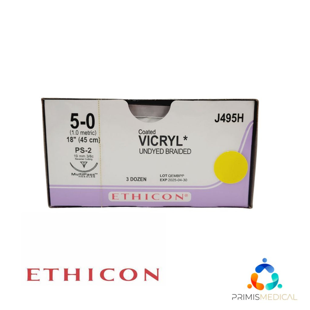 Ethicon J495H 5-0 Coated Vicryl Undyed 1 x 18" PS-2 36 BX EXP 02-28-2025