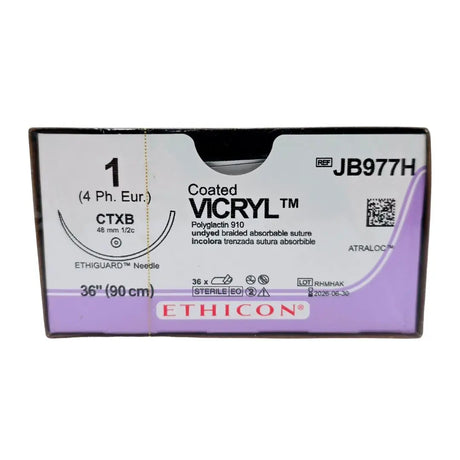 Ethicon JB977H 1 COATED VICRYL UNDYED 1X36" CTXB Box of 36 Ethicon