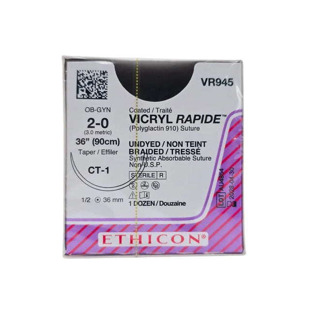 Ethicon VR945 2-0 VICRYL RAPIDE UNDYED 1X36" CT-1 Box of 12 Ethicon