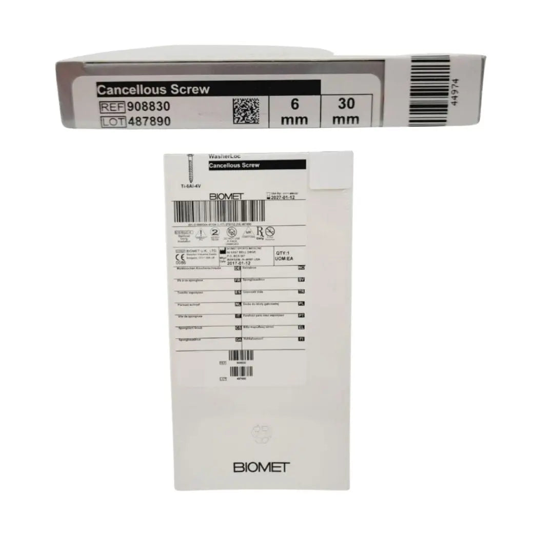 Biomet 908830 Ti-6AI-4V WasherLoc Cancellous Screw 6mm x 30mm Biomet