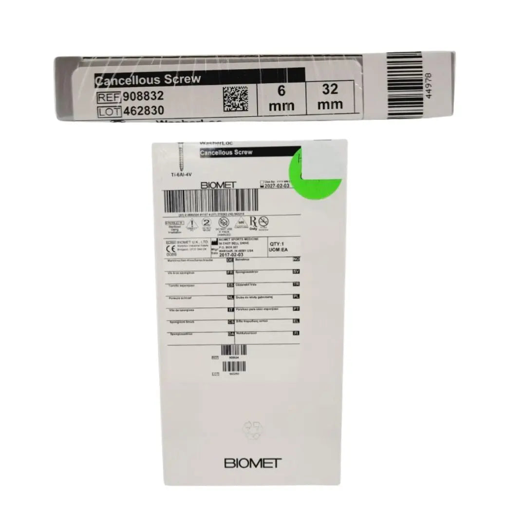 Biomet 908834 Ti-6AI-4V WasherLoc Cancellous Screw 6mm x 34mm Biomet