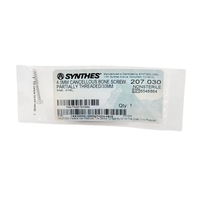 Synthes 207.030 4.0mm Cancellous Bone Screw Partially Threaded 30mm Synthes