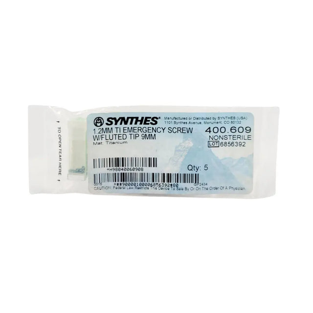 Synthes 400.609 1.2mm TI Emergency Screw w/Fluted Tip 9mm 5 PK Synthes
