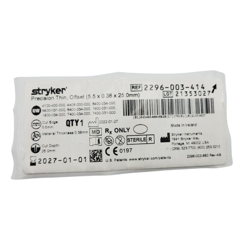 Stryker 2296003414 Precision Thin Offset Sagittal Blade (5.5 X 0.38 X 25.0mm)