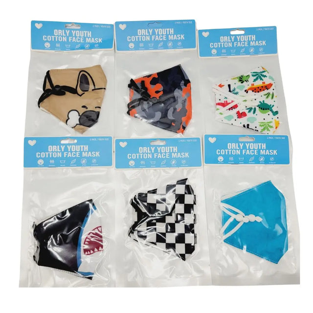 Orly (6 Pack) 100% Cotton Reusable Kids Face Masks Covering Eco-Friendly HB-0044 Orly