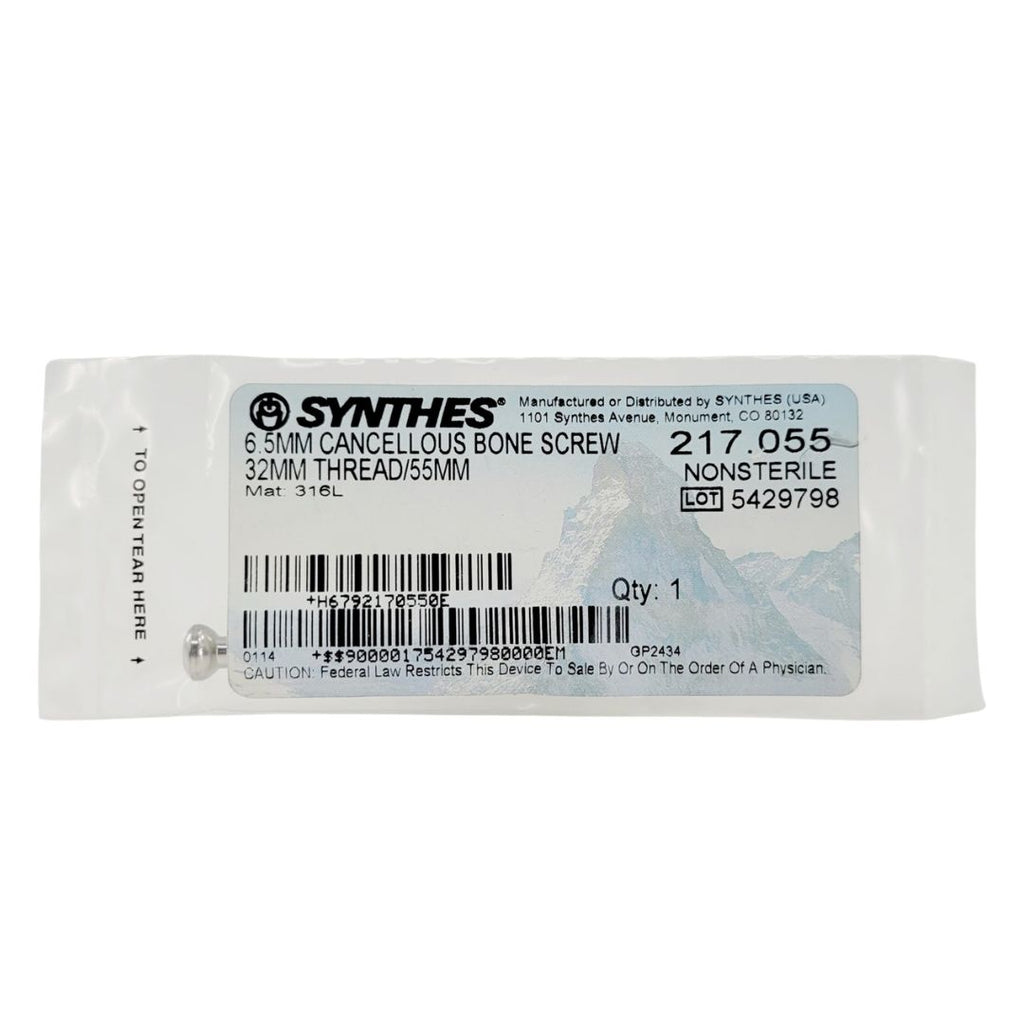 Synthes 217.055 6.5mm Cancellous Bone Screw 32mmThreaded 55mm