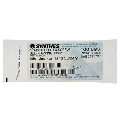 Synthes 400.693 1.3mm TI Cortex Screw Self-Tapping 13mm Synthes