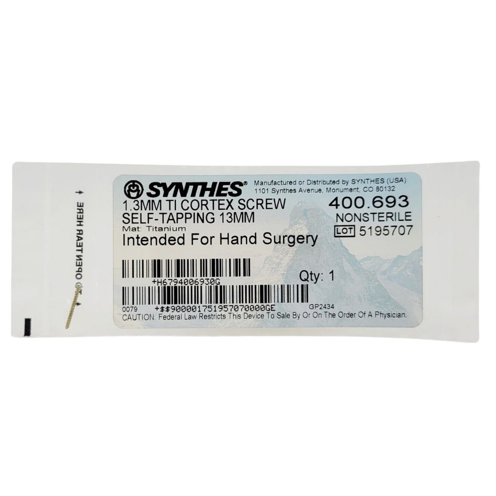 Synthes 400.693 1.3mm TI Cortex Screw Self-Tapping 13mm