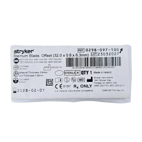 Stryker 0298097100 Sternum Blade, Offset (32.0 X 0.8 X 6.3mm) Stryker