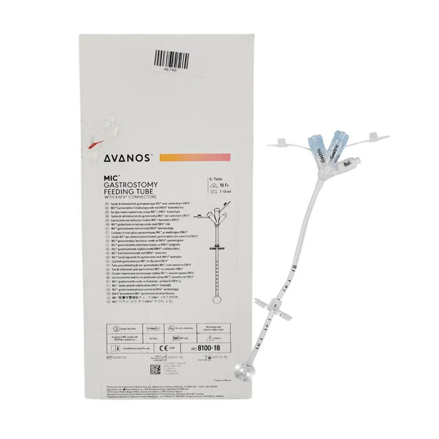 Avanos 8100-18 MIC Gastrostomy Feeding Tube w/ ENFit Connectors G-Tube 18Fr. Dia Avanos
