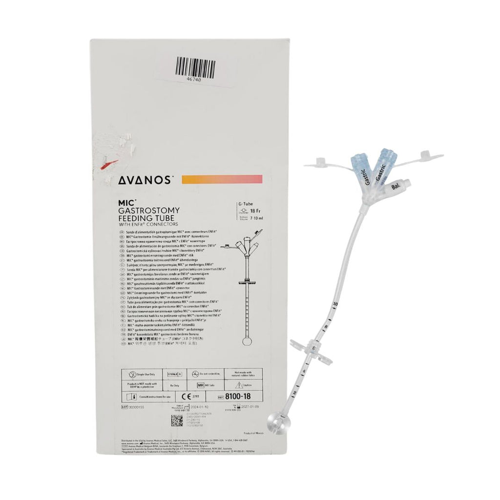 Avanos 8100-18 MIC Gastrostomy Feeding Tube w/ ENFit Connectors G-Tube 18Fr. Dia