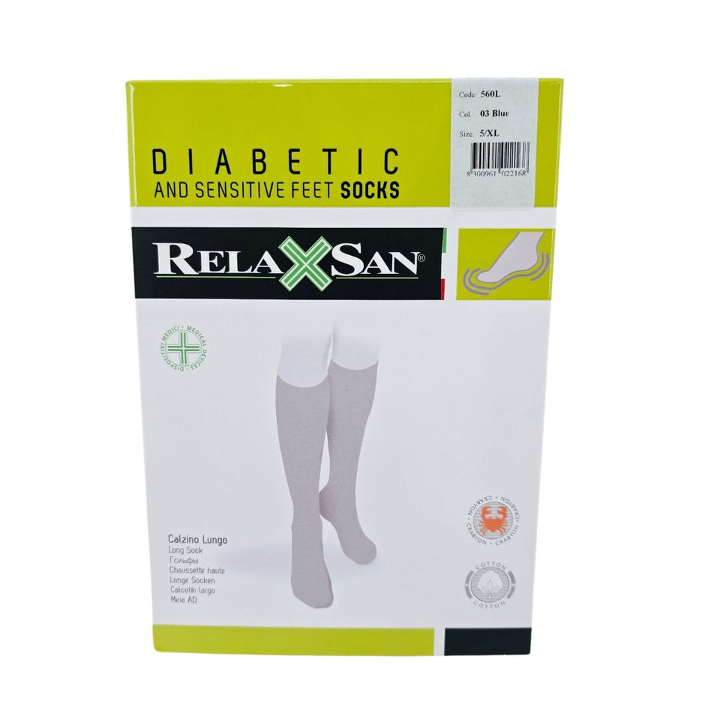 RelaxSan 560L Diabetic and Sensitive Feet Long Socks, Blue, Size 5/XL NEW