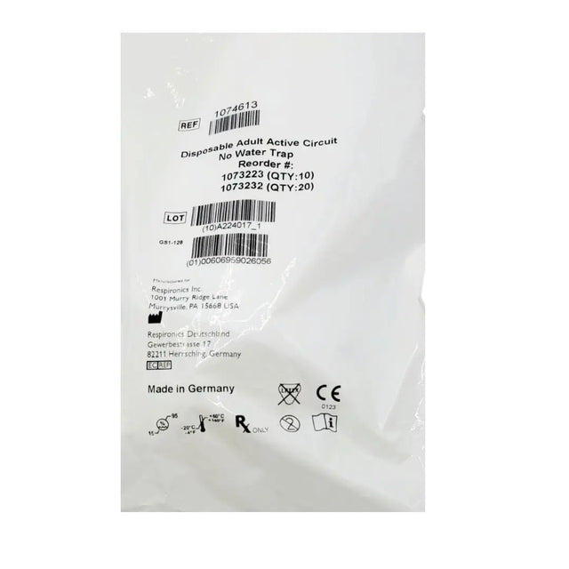 Respironics 1074627 Disposable Adult Active Circuit No Water Trap 10PK Respironics