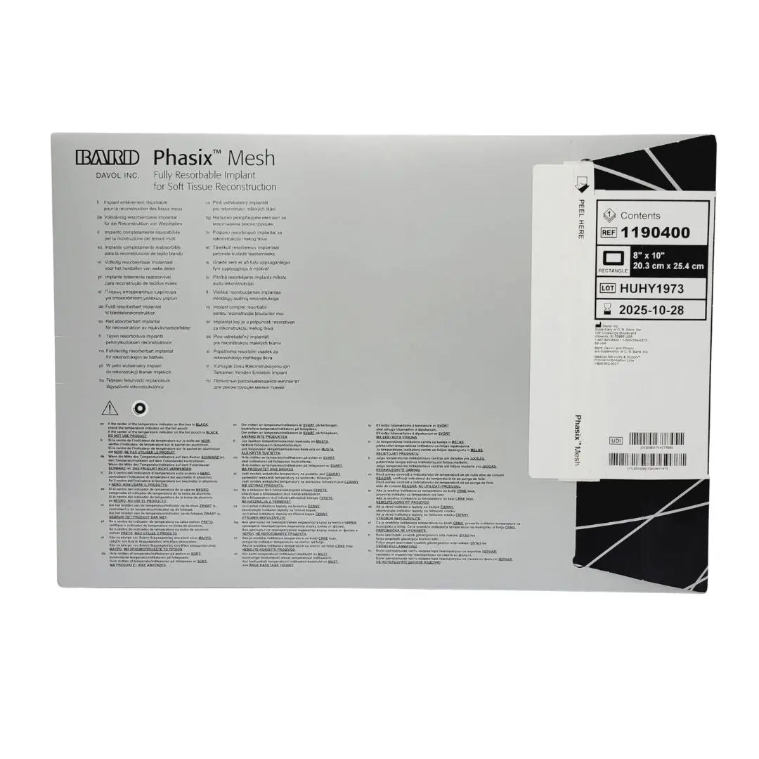 Bard 1190400 Phasix Mesh Fully Resorbable Implant 8" x 10" Bard