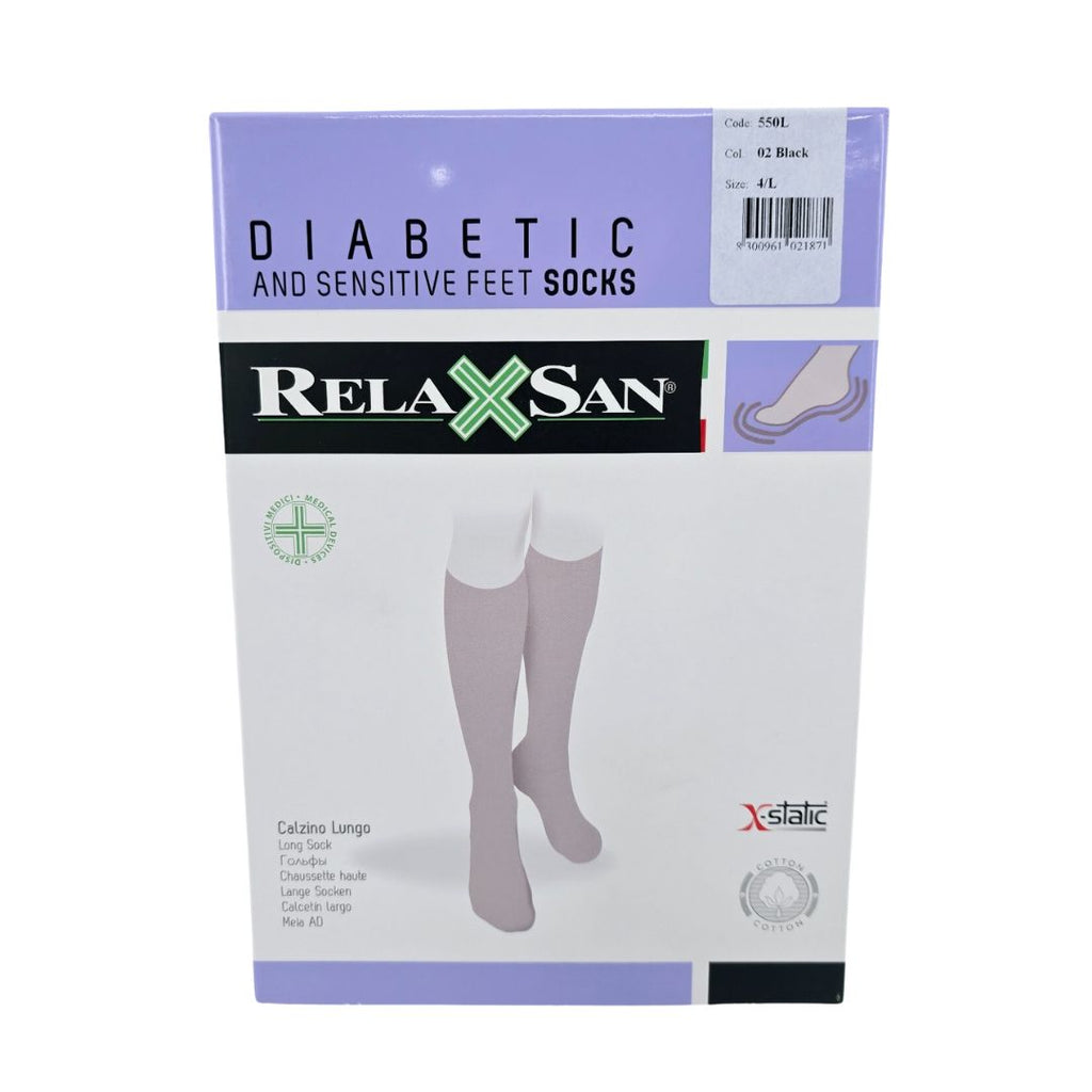 RelaxSan 550L Diabetic and Sensitive Feet Long Socks, Black, Size 4/L NEW