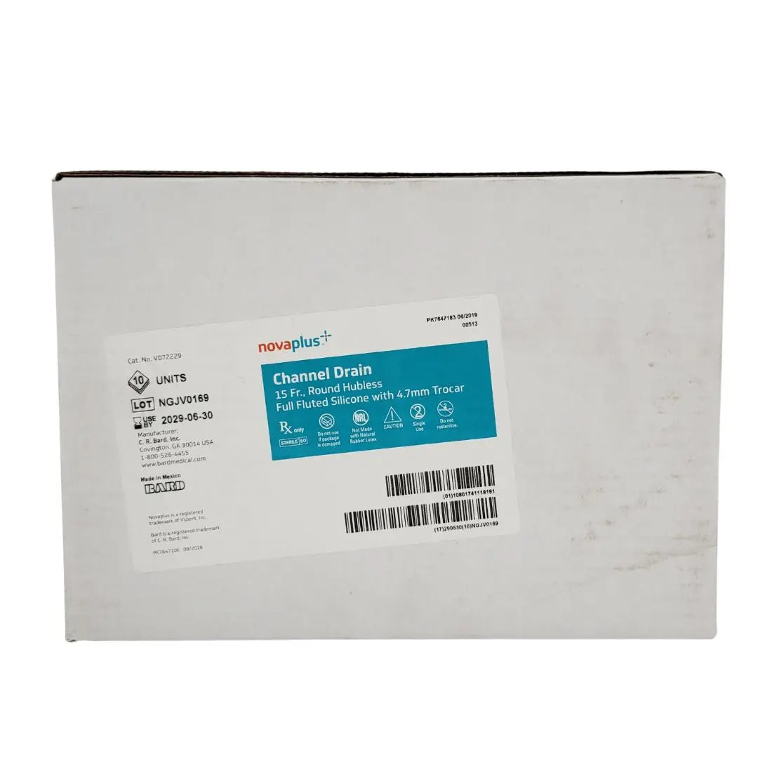 Bard V072229 Novaplus + Channel Drain 15Fr Round Hubless Full Fluted Silicone Primis Medical