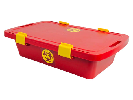 Medline Red Biohazard Instrument Transport Tote 29x18x8 with Lid & Tray Primis Medical