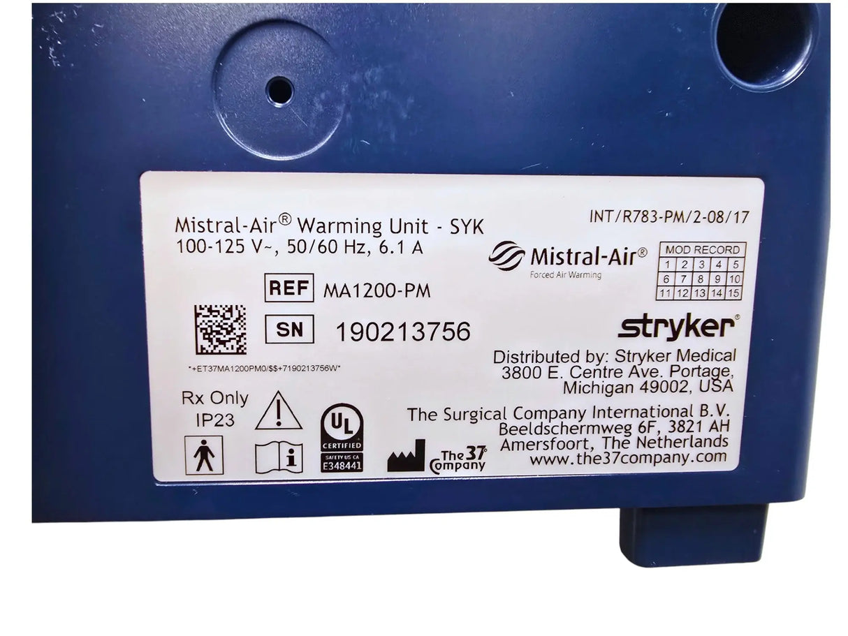 Stryker MA1200-PM Mistral-Air Warming Unit with THC5 Stand and Basket Assembly Stryker