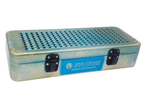 Synthes Blue Sterilization Tray 12x5x2.5 Perforated Autoclave Case Switzerland Primis Medical