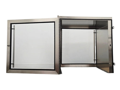 Atmos Stainless Steel Pass-Through Cabinet Interlocking Glass Doors 44x30x45 Primis Medical