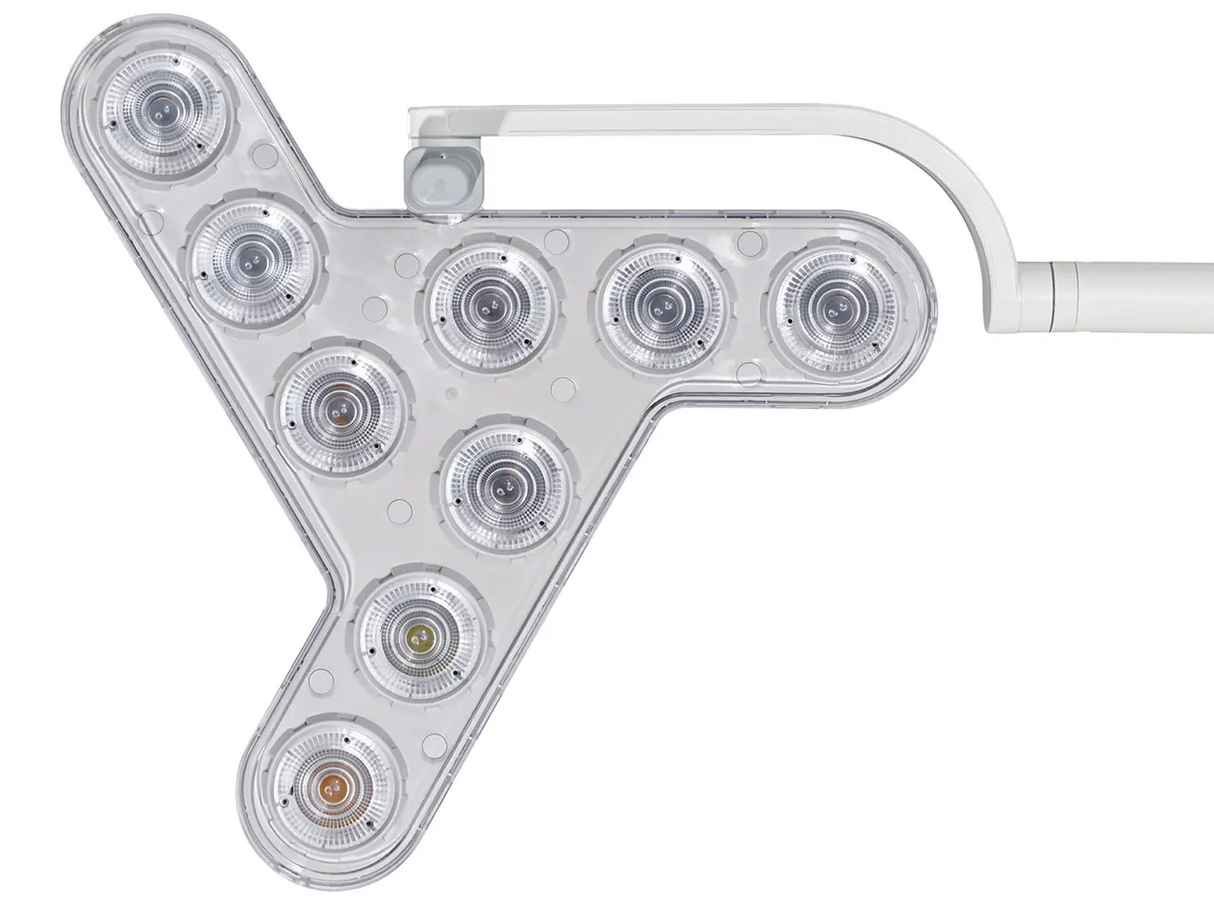 Waldmann TRIANGO LED 100-1 F Minor Procedure Light, battery, 100,000 lux/1M, 4300K, CRI >96, four dimming levels. With roller stand. Waldmann Lighting