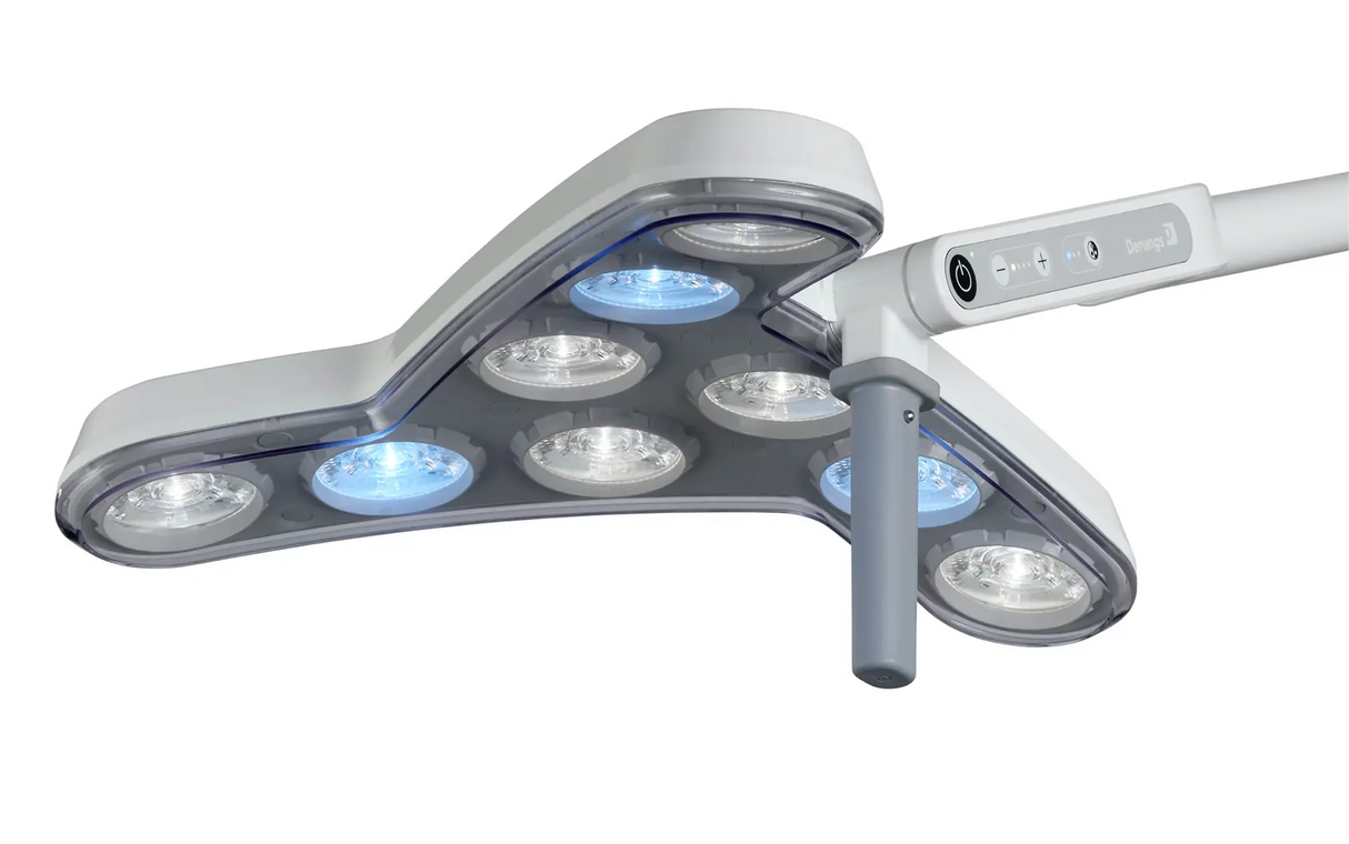 Waldmann TRIANGO LED 100-1 F Minor Procedure Light, battery, 100,000 lux/1M, 4300K, CRI >96, four dimming levels. With roller stand. Waldmann Lighting