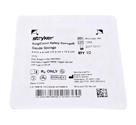 Stryker 0612244160 Sterile Gauze Sponge Medical Surgical Dressing 4"x4" Stryker