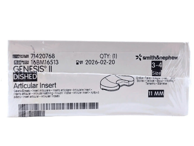 Smith & Nephew 71420768 Genesis II 11mm Dished Articular Insert Size 3-4 Smith & Nephew, Inc.