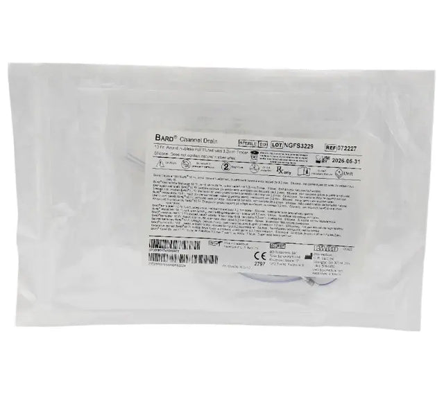 Bard 072227 Silicone Channel Drain 10 Fr Round Hubless 4-Channel w/ Trocar Bard