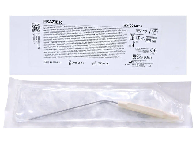 Conmed Frazier 0033080 Suction Instrument 8 Fr w/ Control Vent & Obturator Bx 10 Primis Medical