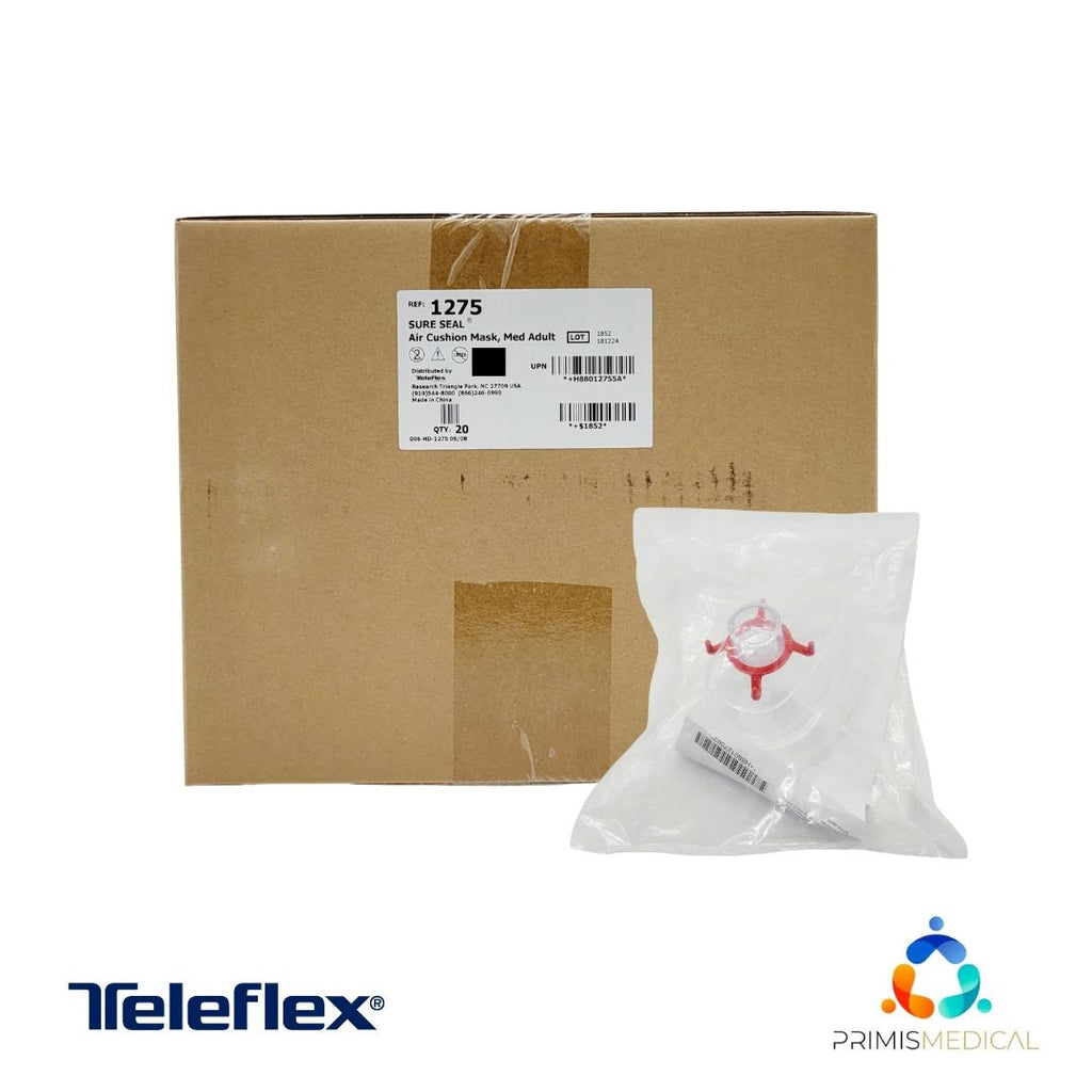 Teleflex 1275 Sure Seal Adult Cushion Mask Medium Clear Red Ring Box of 20