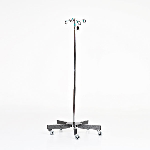 Midcentral Medical MCM-201 Chrome IV Pole W/Thumb Knob, 2 Hook Top, 5-Leg Base W/2â€ Casters