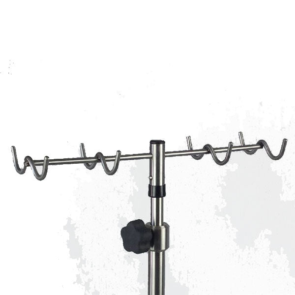 Midcentral Medical MCM-295-RT Stainless Steel IV Pole W/thumb knob, 8-Hook Rake Top, 6-leg Stainless Steel Spider Base W/3" Ball Bearing Casters