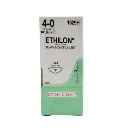 Ethicon 1629H 4-0 Ethilon Black Monofilament Suture Box of 36 Ethicon