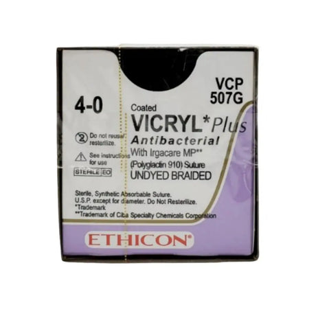 Ethicon VCP507G 4-0 Coated Vicryl Plus Undyed Suture Box of 12 Ethicon