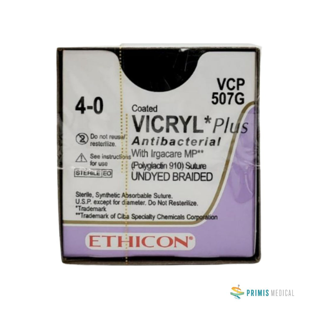 Ethicon VCP507G 4-0 Coated Vicryl Plus Undyed Suture Box of 12