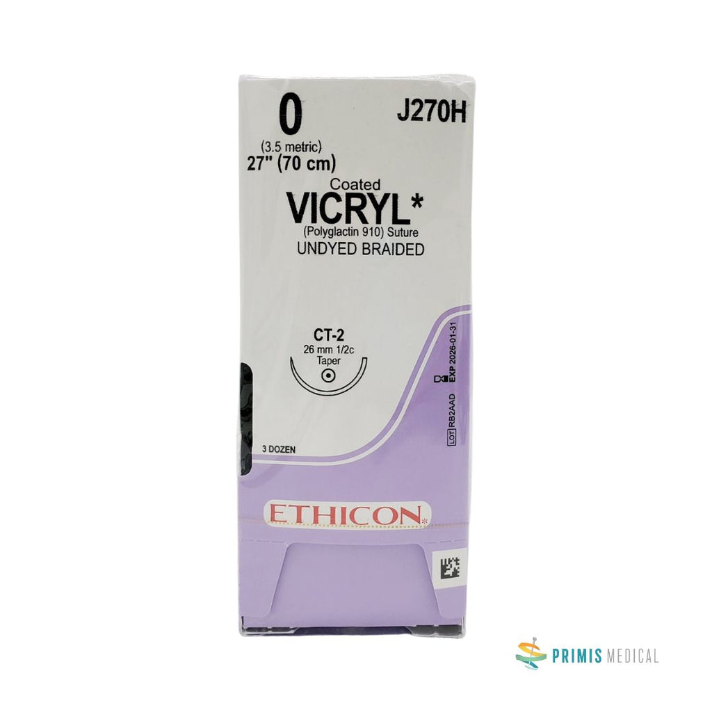 Ethicon J270H 0 Coated Vicryl Undyed Braided Suture Box of 36
