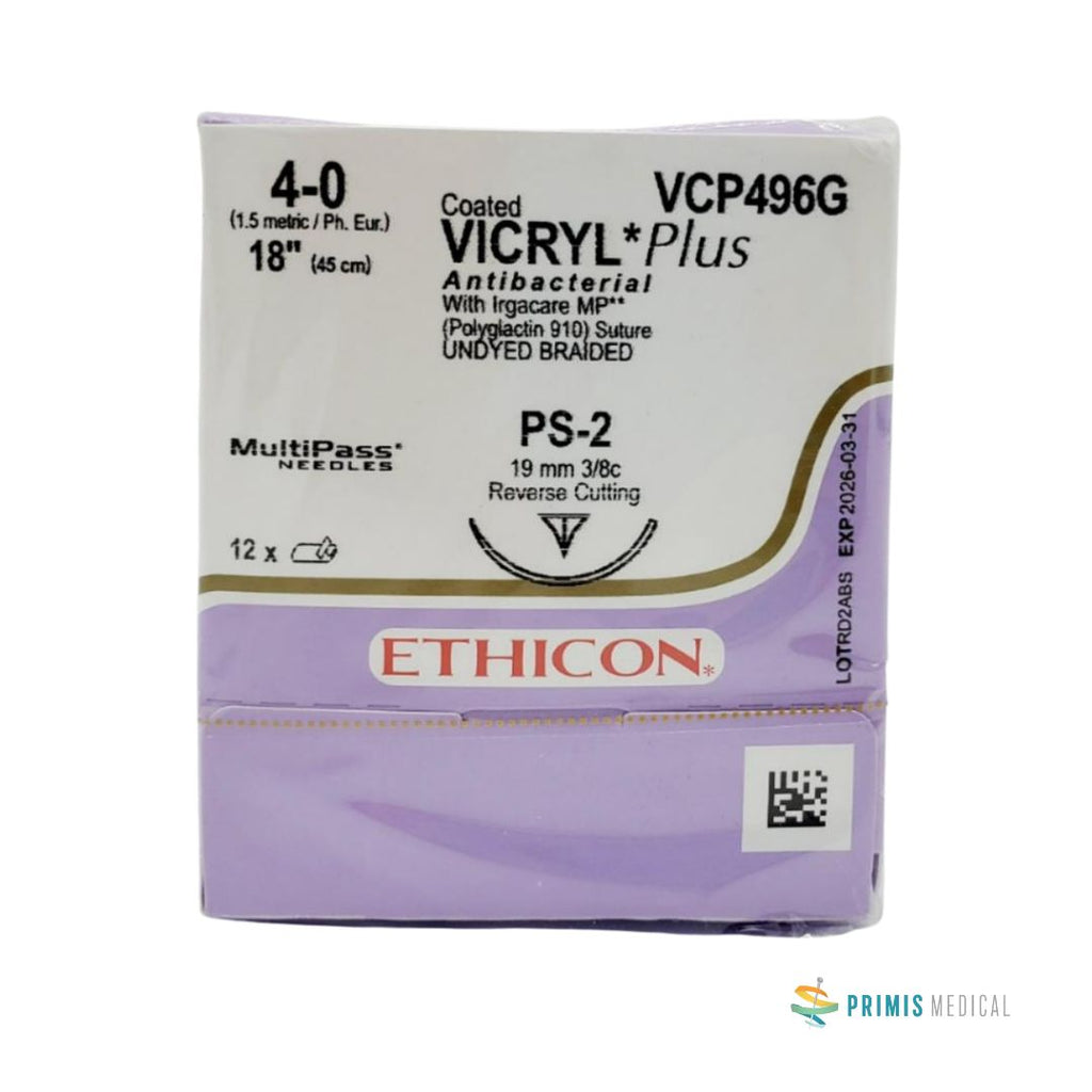 Ethicon VCP496G 4-0 Coated Vicryl Plus Undyed Suture Box of 12