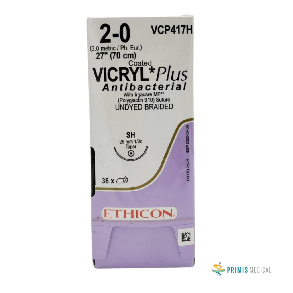 Ethicon VCP417H 2-0 Coated Vicryl Plus Undyed Suture Box of 36