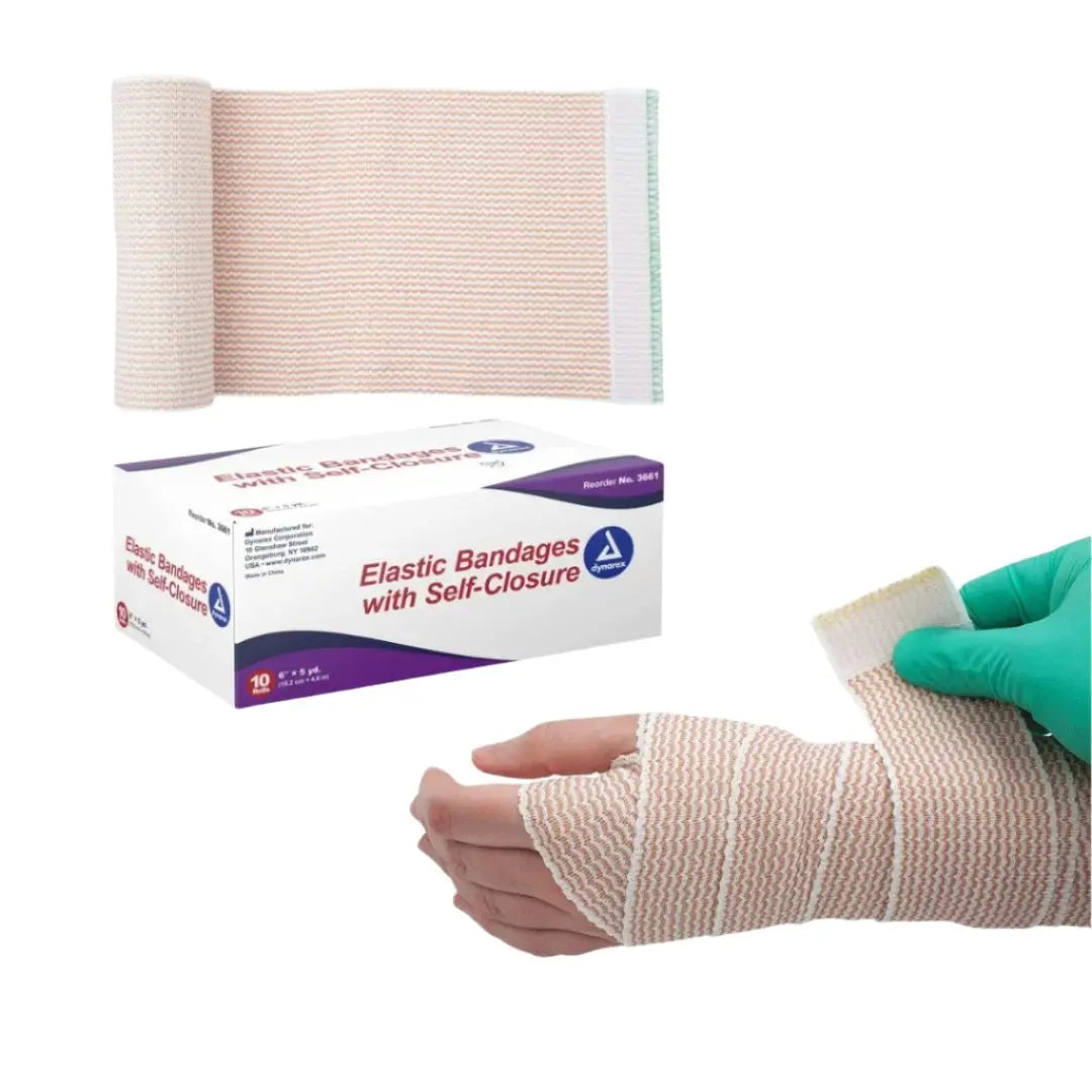 Dynarex Elastic Bandages with Self-Closure 6" x 5 yds Latex Free Box of 10 Dynarex