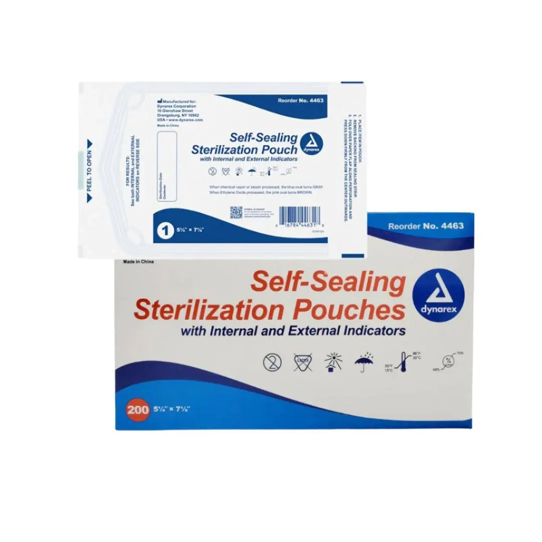 Dynarex Sterilization Pouches w/ Dual Indicators 5.25" x 7.5" Box of 200 Dynarex