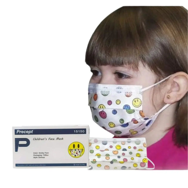 Aspen Surgical Child Pleated Ear Loop Mask Box of 75 (Happy Face Print) Aspen Surgical