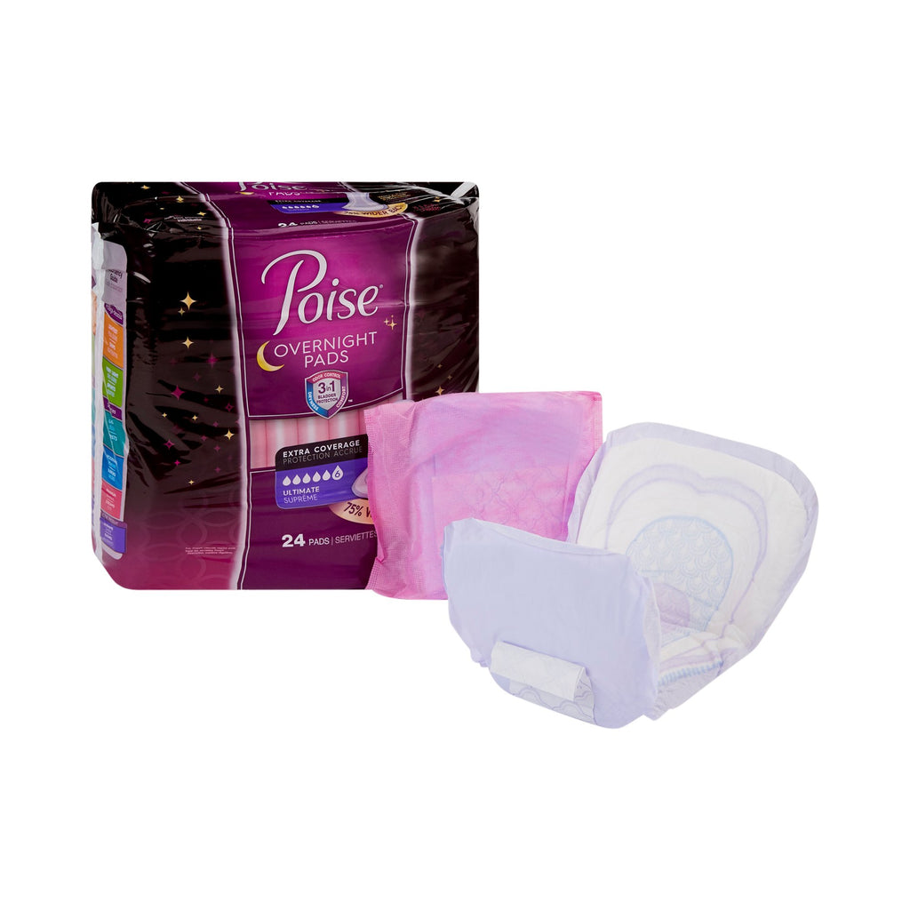 Poise Overnight Ultimate Bladder Control Pad, 16.2-Inch Length, Pack of 24